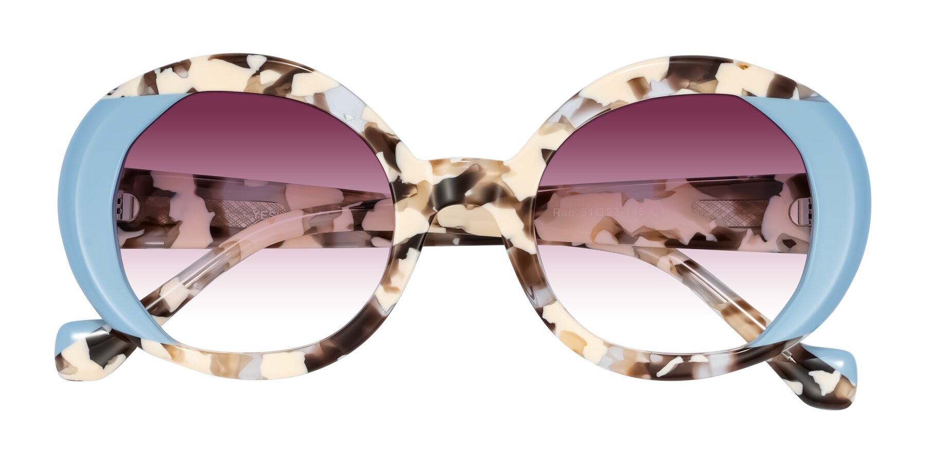 Folded Front of Rao in Beige Tortoise/Blue with Wine Gradient Lenses
