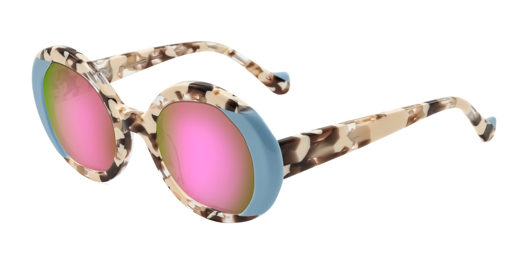 Angle of Rao in Beige Tortoise/Blue with Pink Mirrored Lenses
