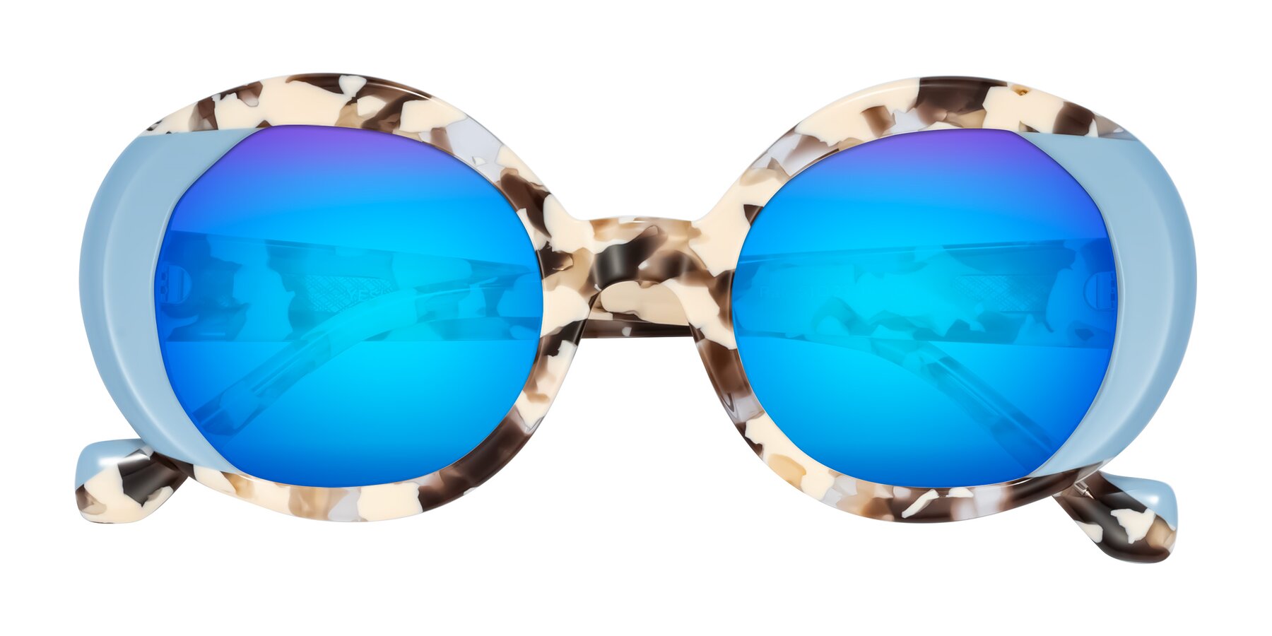 Folded Front of Rao in Beige Tortoise/Blue with Blue Mirrored Lenses