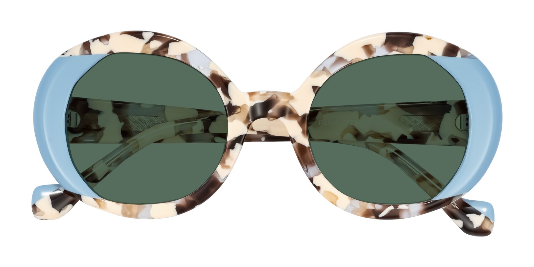 Folded Front of Rao in Beige Tortoise/Blue with Green Polarized Lenses