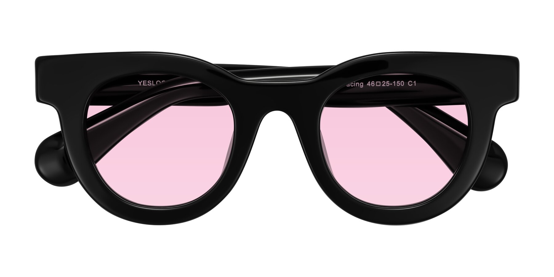 Folded Front of Embracing in Black with Light Pink Tinted Lenses