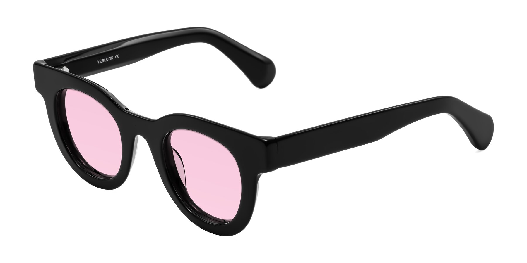 Angle of Embracing in Black with Light Pink Tinted Lenses