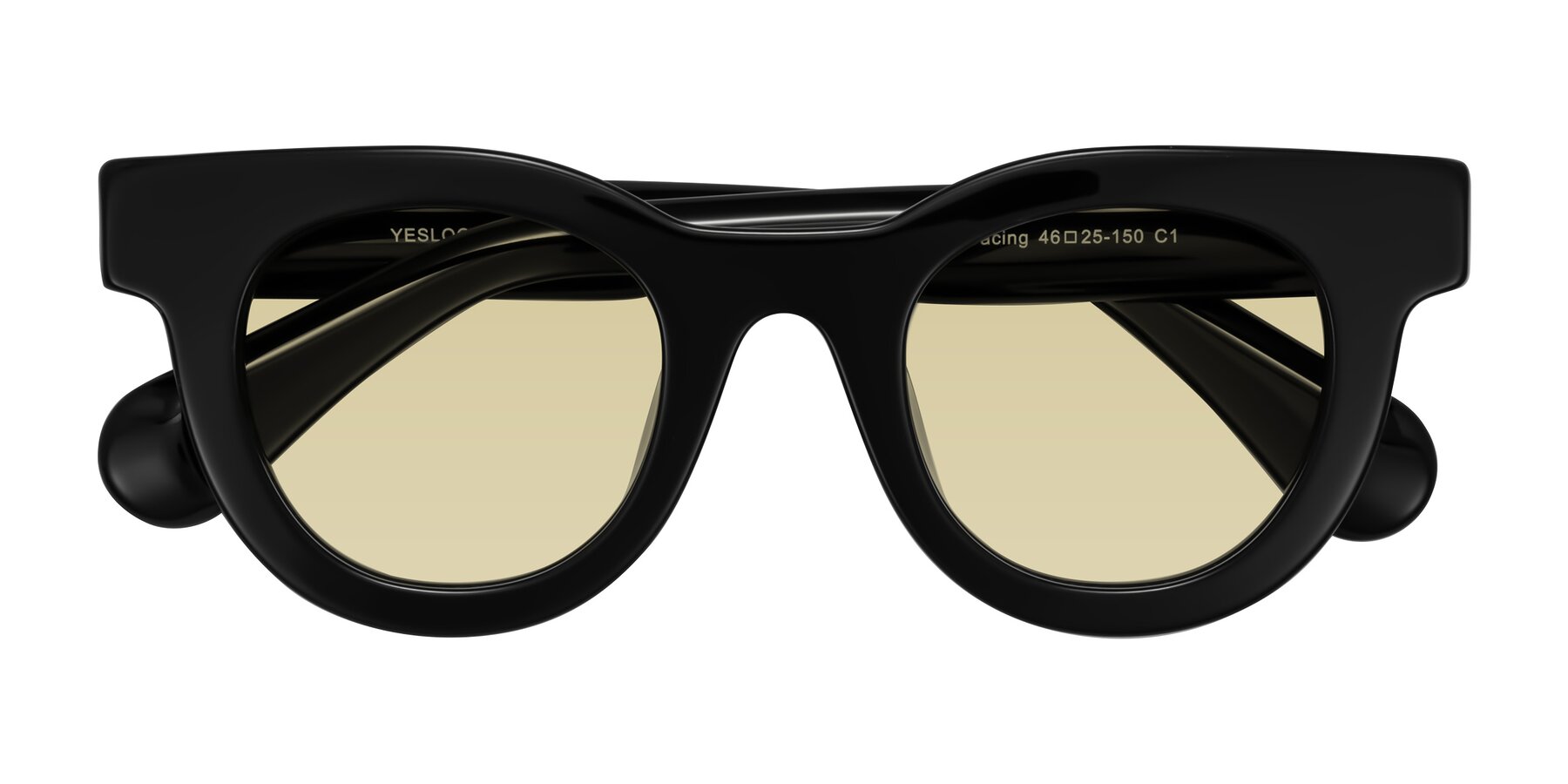 Folded Front of Embracing in Black with Light Champagne Tinted Lenses
