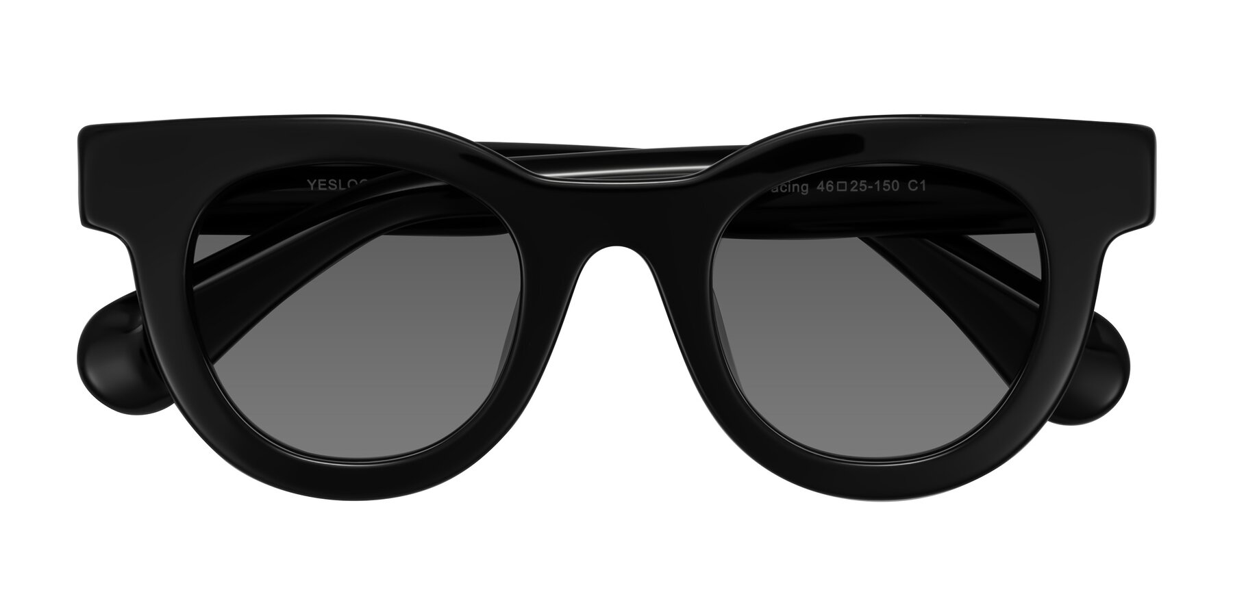 Folded Front of Embracing in Black with Medium Gray Tinted Lenses
