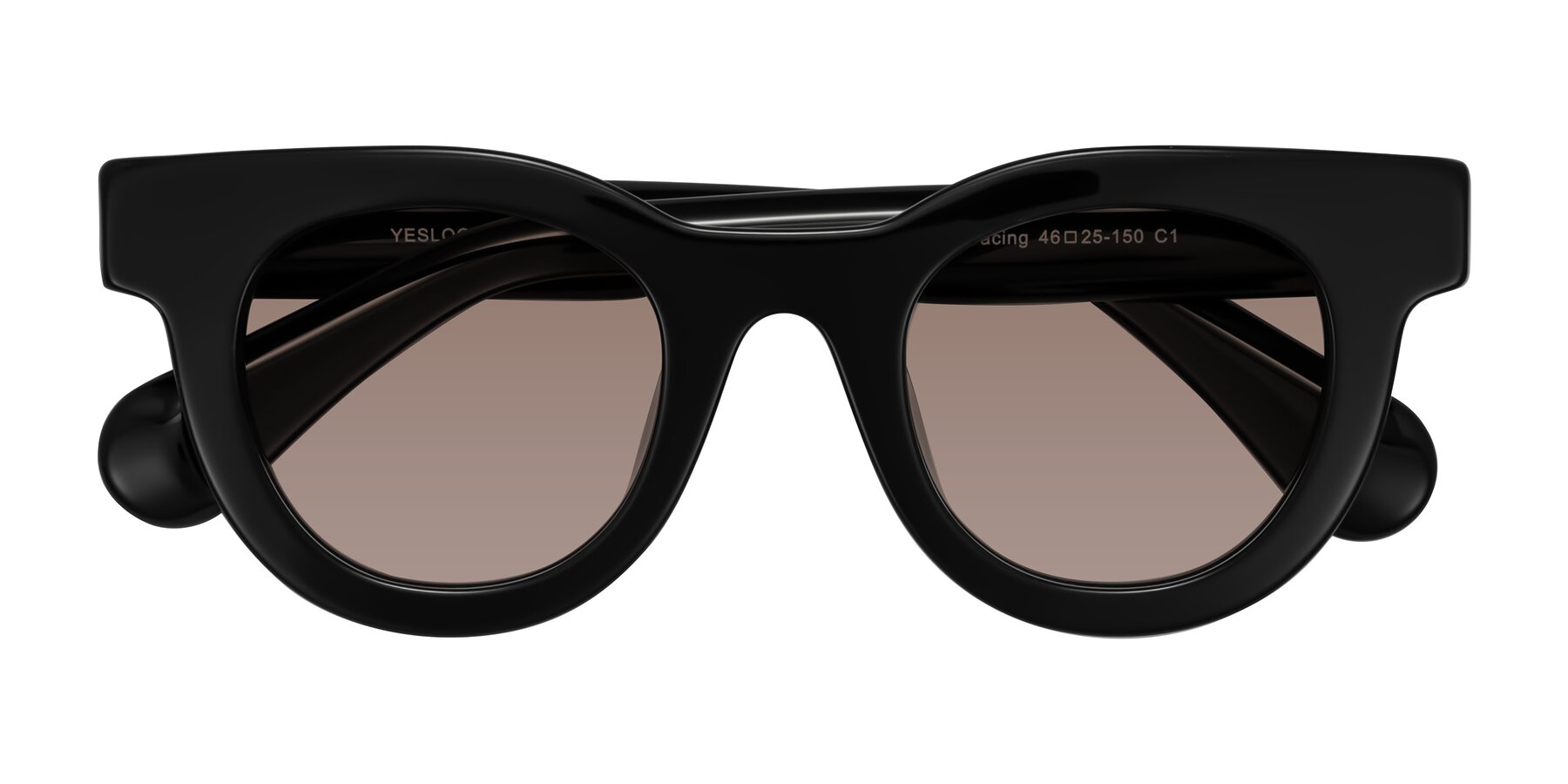 Folded Front of Embracing in Black with Medium Brown Tinted Lenses