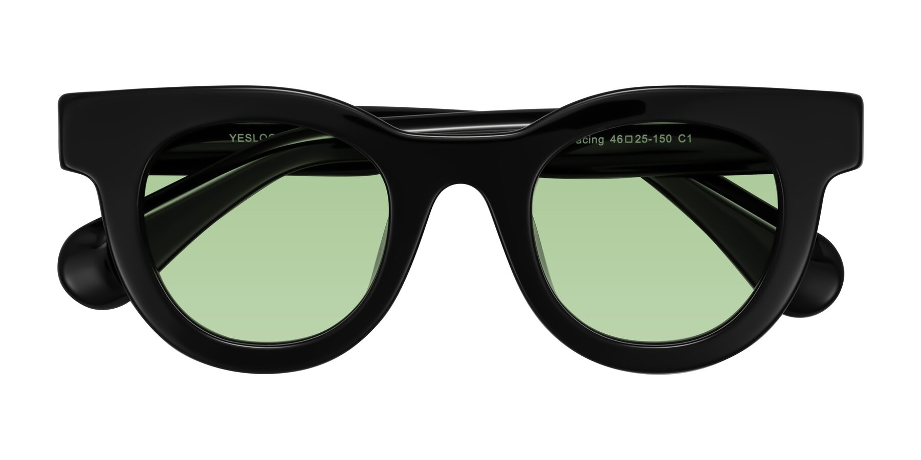 Folded Front of Embracing in Black with Medium Green Tinted Lenses