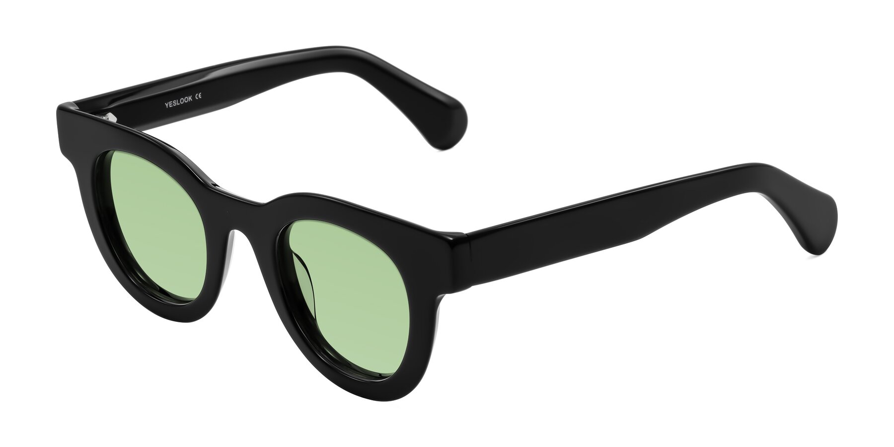 Angle of Embracing in Black with Medium Green Tinted Lenses