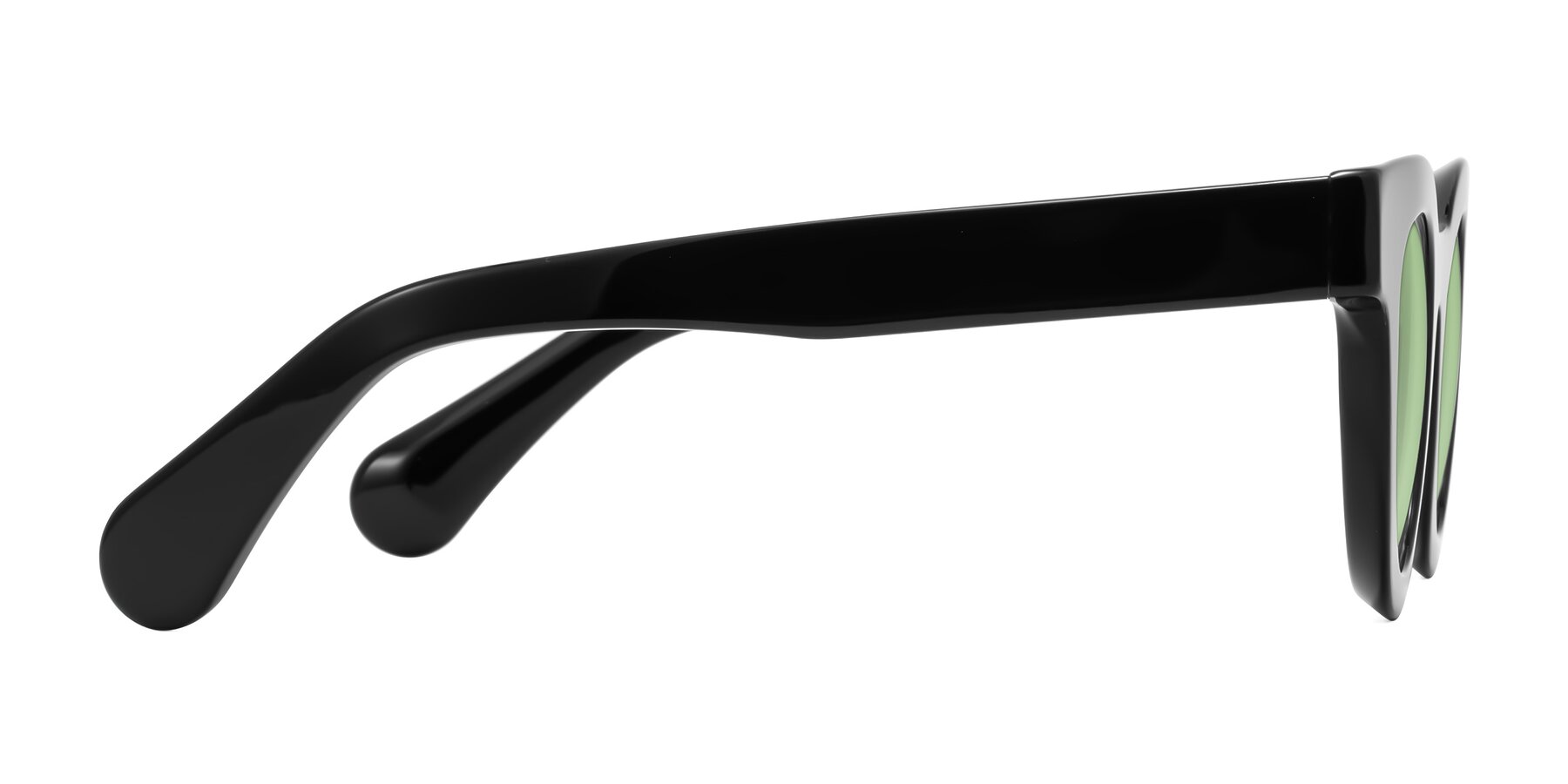 Side of Embracing in Black with Medium Green Tinted Lenses
