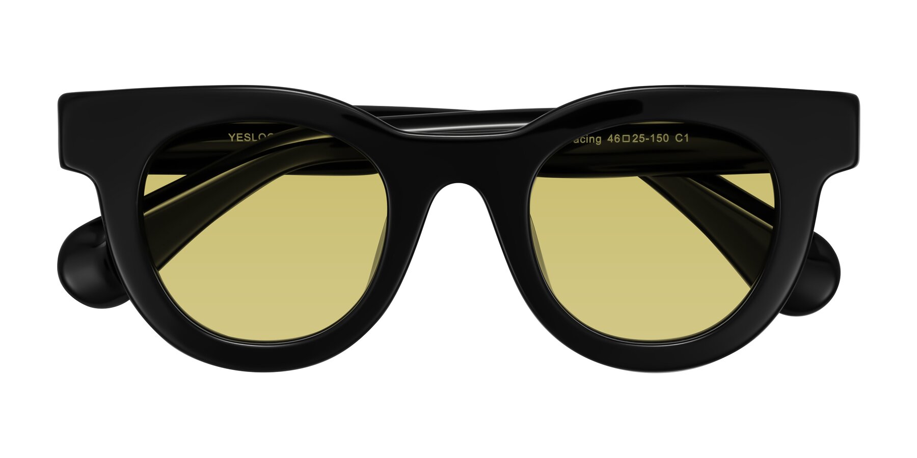 Folded Front of Embracing in Black with Medium Champagne Tinted Lenses