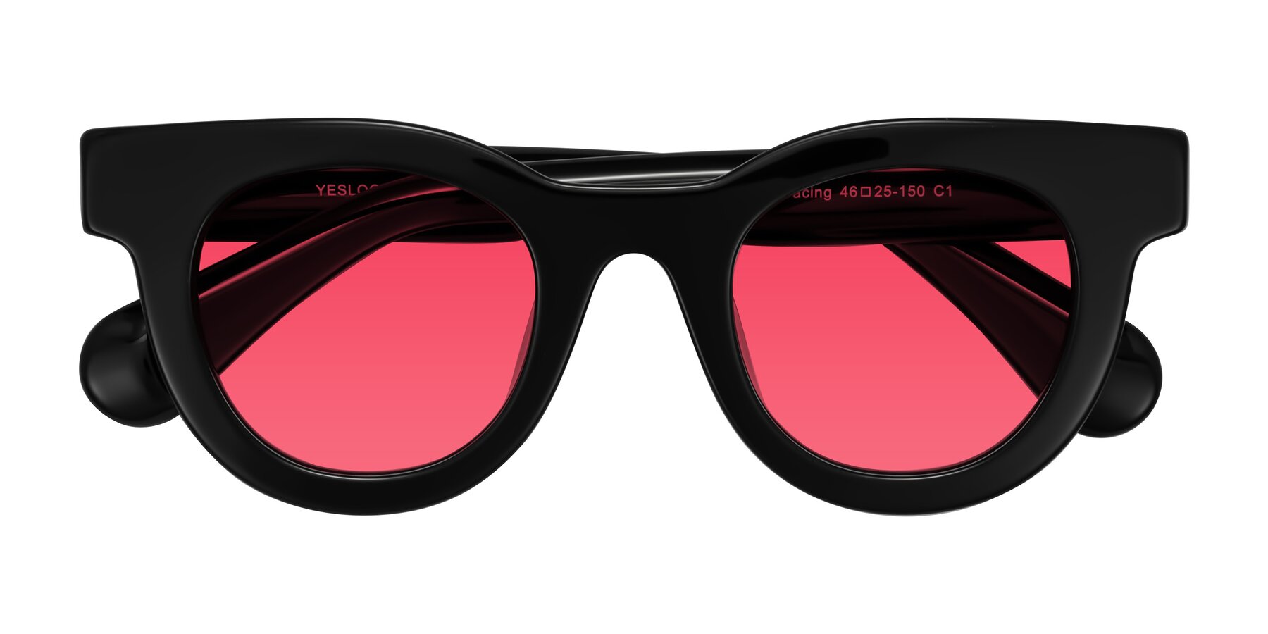 Folded Front of Embracing in Black with Red Tinted Lenses