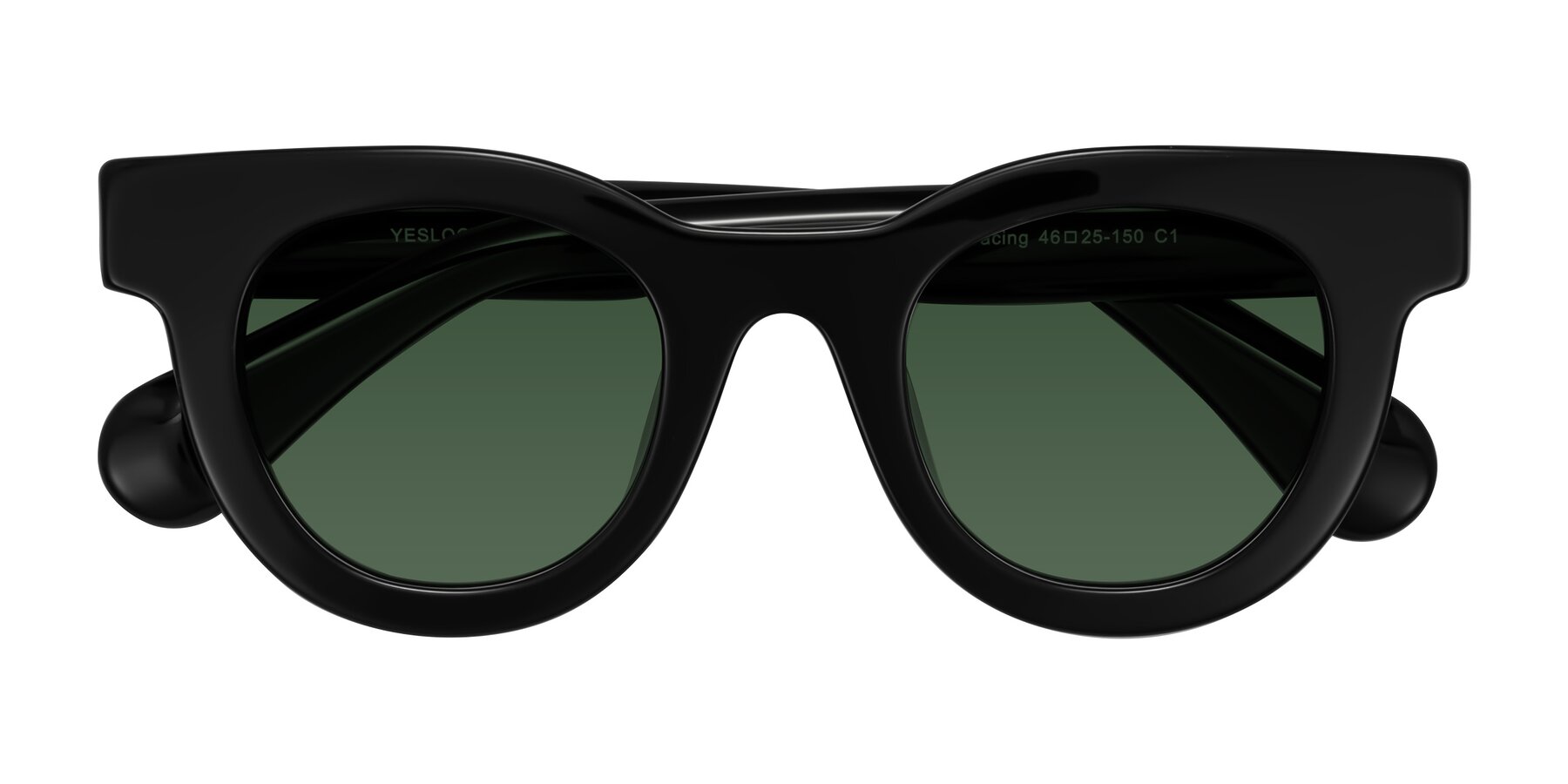 Folded Front of Embracing in Black with Green Tinted Lenses