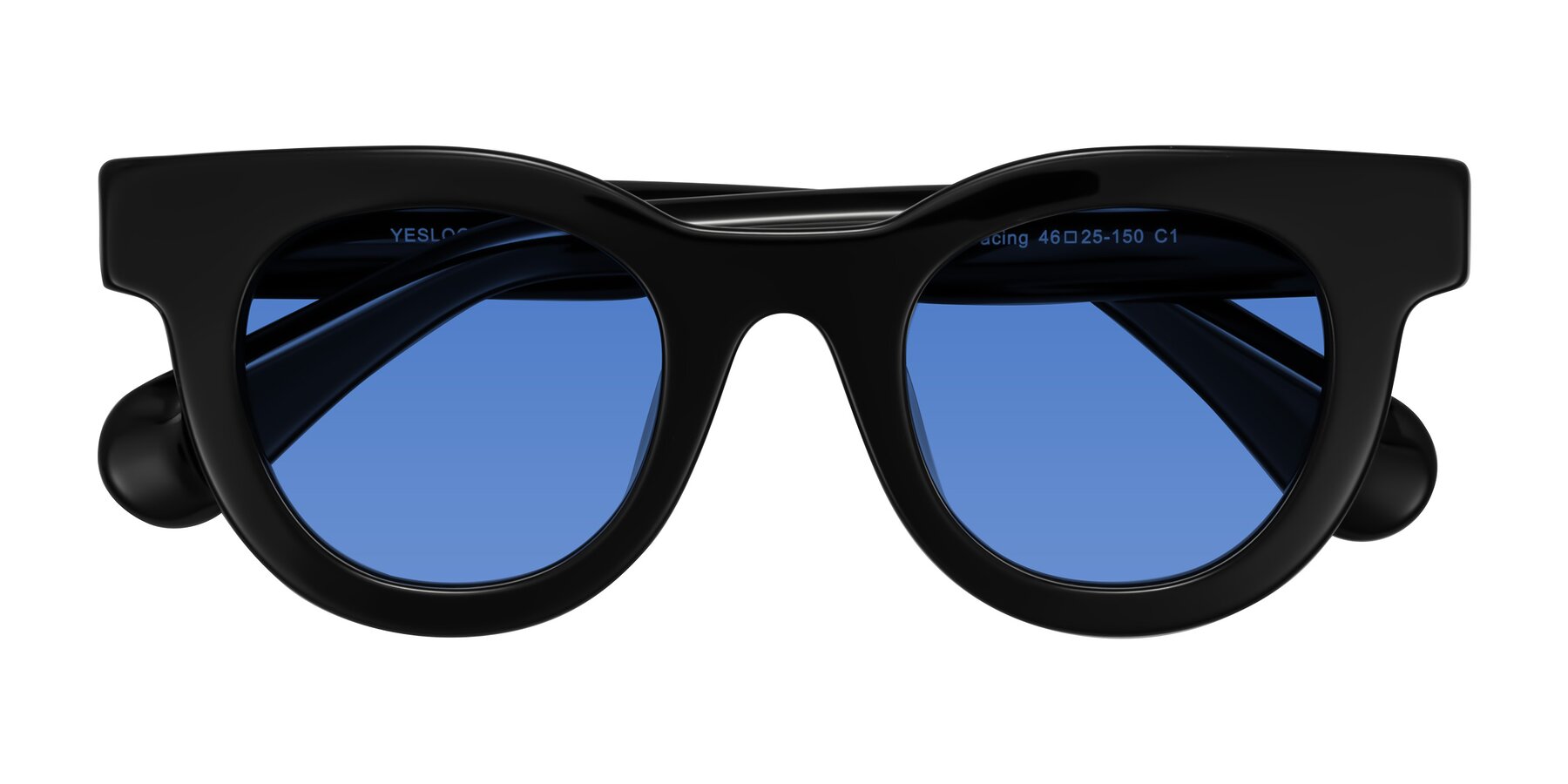 Folded Front of Embracing in Black with Blue Tinted Lenses