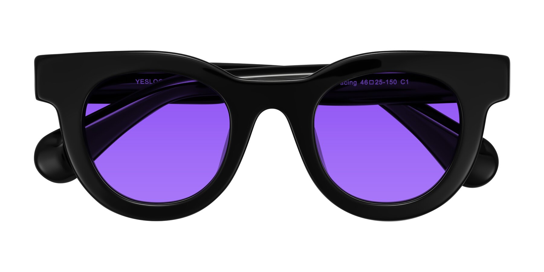 Folded Front of Embracing in Black with Purple Tinted Lenses