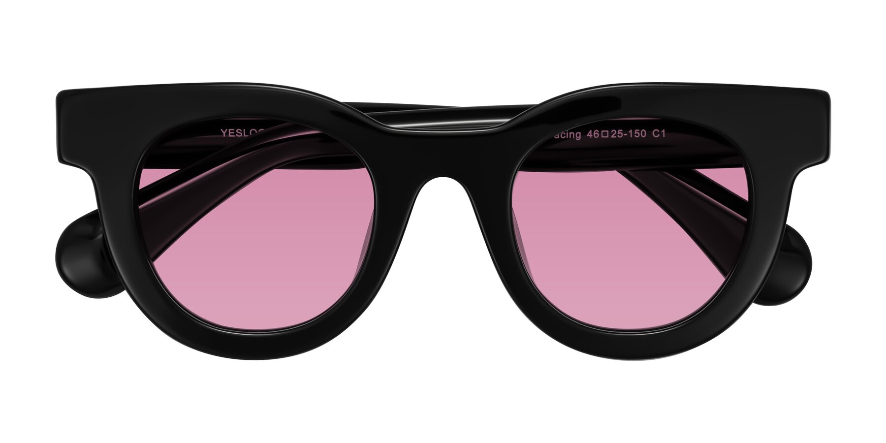 Folded Front of Embracing in Black with Medium Wine Tinted Lenses
