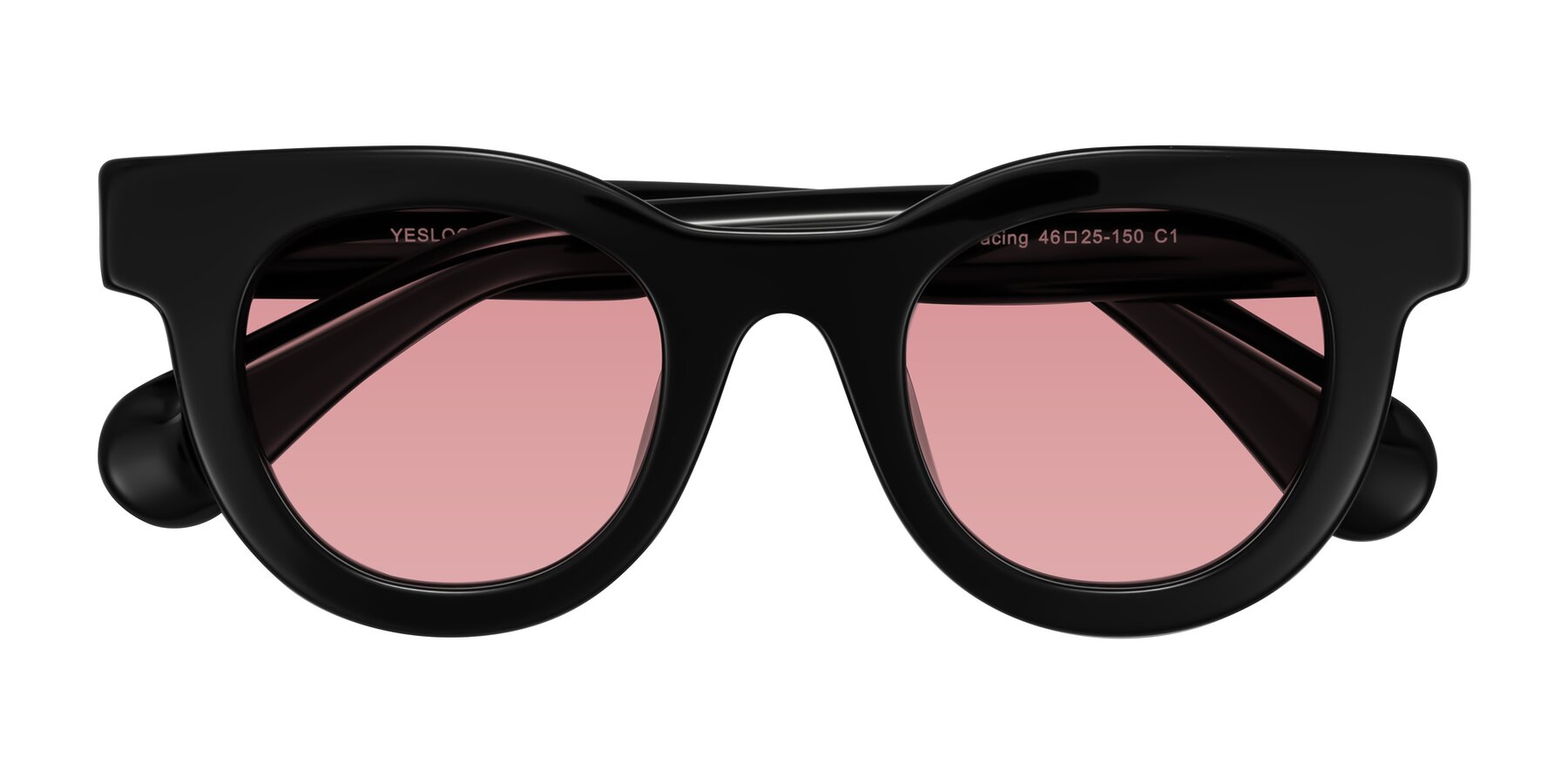 Folded Front of Embracing in Black with Medium Garnet Tinted Lenses
