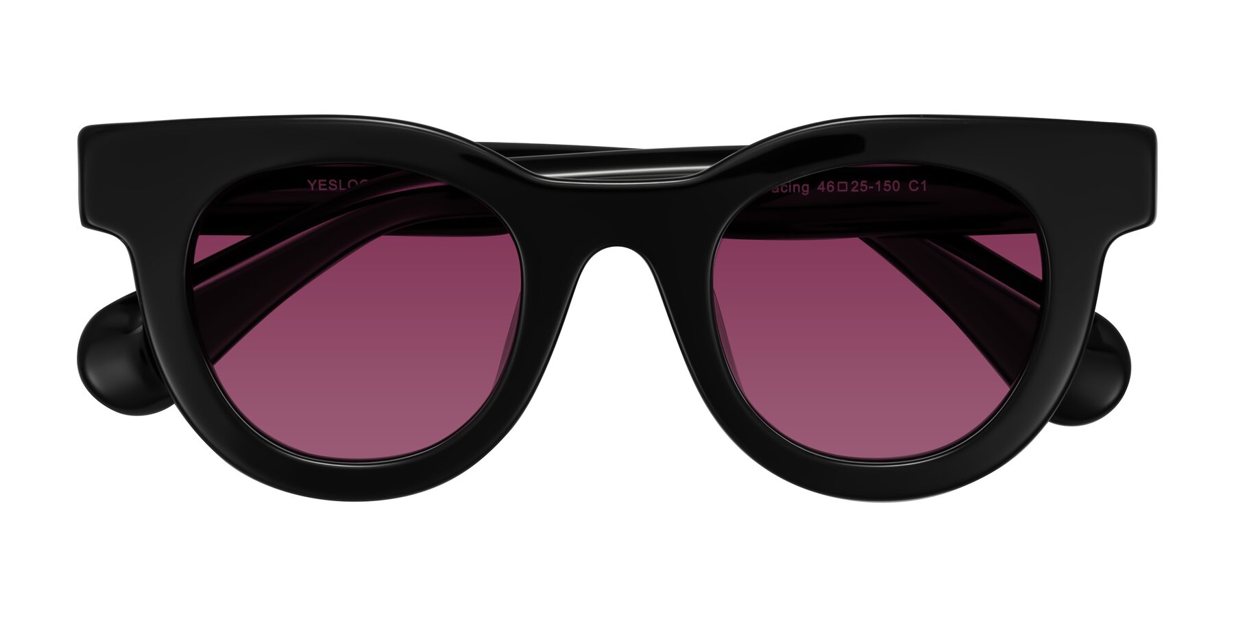 Folded Front of Embracing in Black with Wine Tinted Lenses
