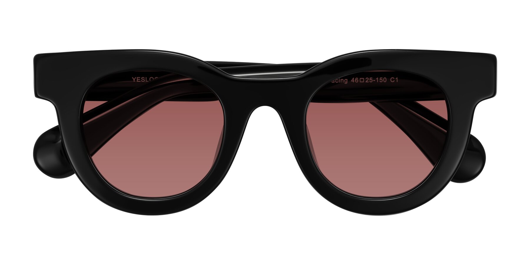 Folded Front of Embracing in Black with Garnet Tinted Lenses