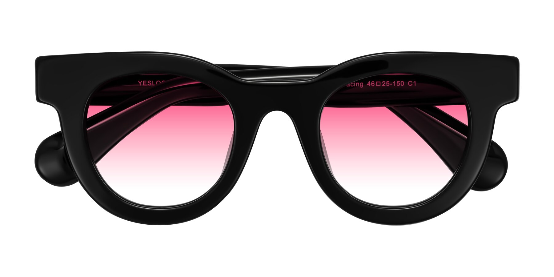 Folded Front of Embracing in Black with Pink Gradient Lenses