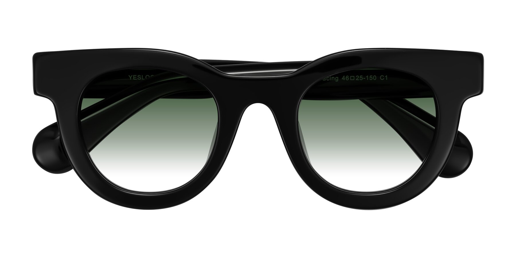 Folded Front of Embracing in Black with Green Gradient Lenses