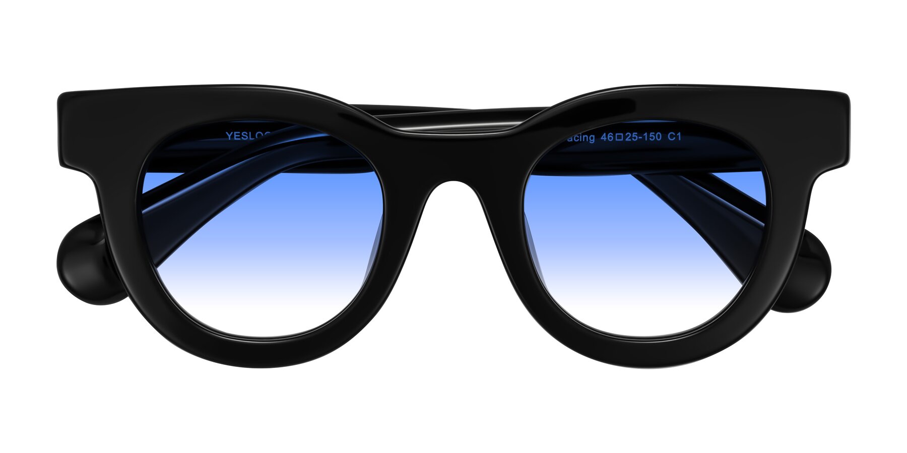 Folded Front of Embracing in Black with Blue Gradient Lenses