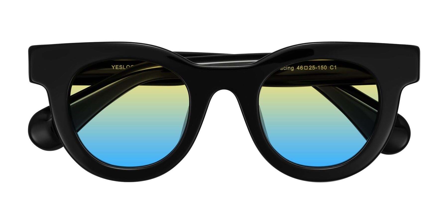 Folded Front of Embracing in Black with Yellow / Blue Gradient Lenses
