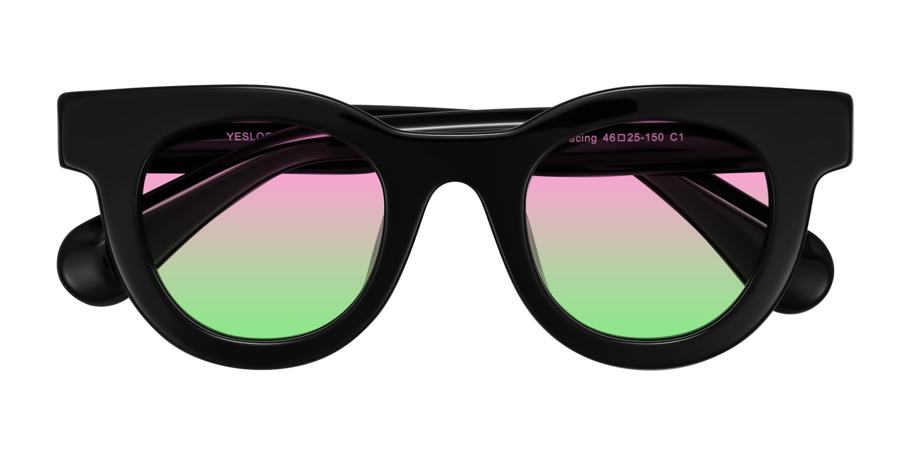 Folded Front of Embracing in Black with Pink / Green Gradient Lenses