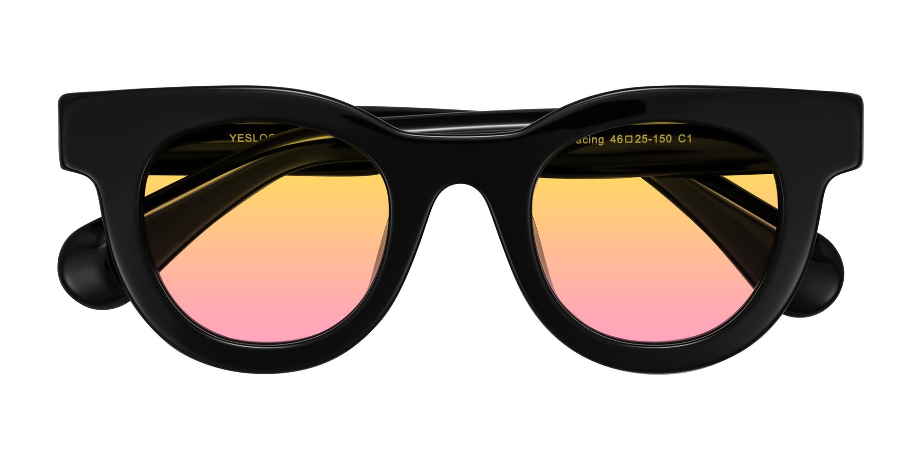 Folded Front of Embracing in Black with Yellow / Pink Gradient Lenses