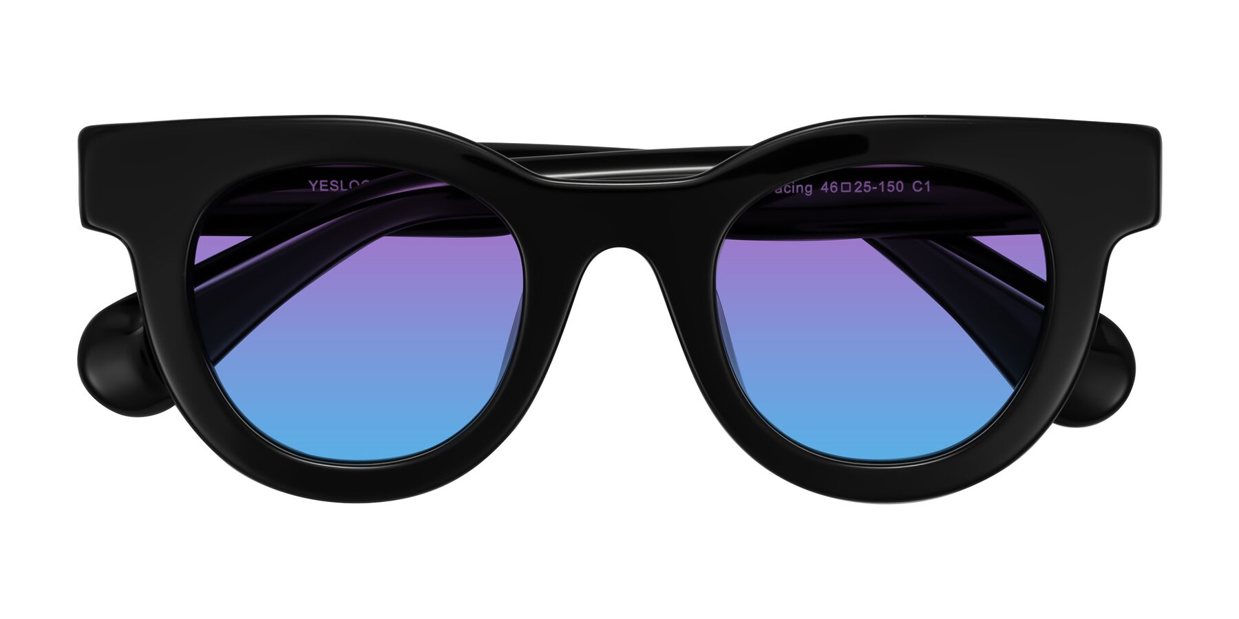 Folded Front of Embracing in Black with Purple / Blue Gradient Lenses