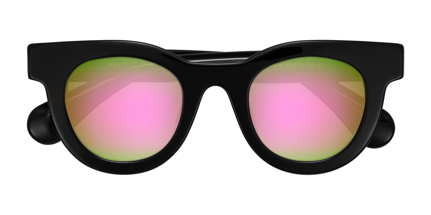 Folded Front of Embracing in Black with Pink Mirrored Lenses