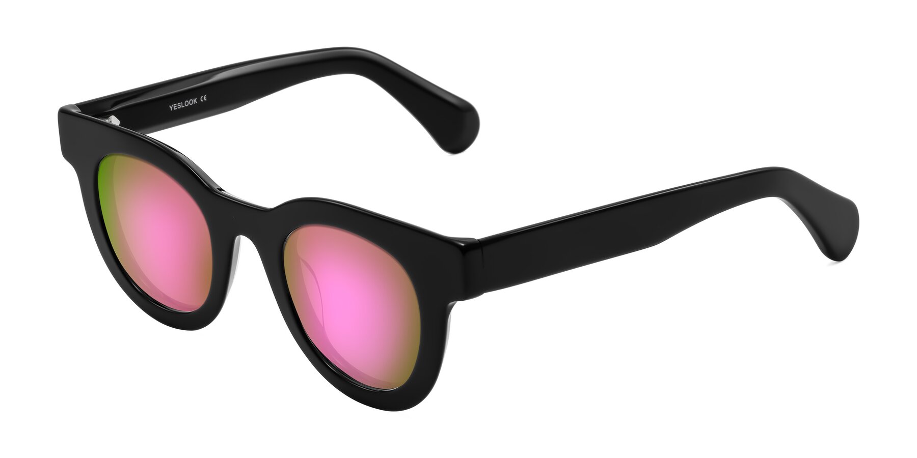 Angle of Embracing in Black with Pink Mirrored Lenses