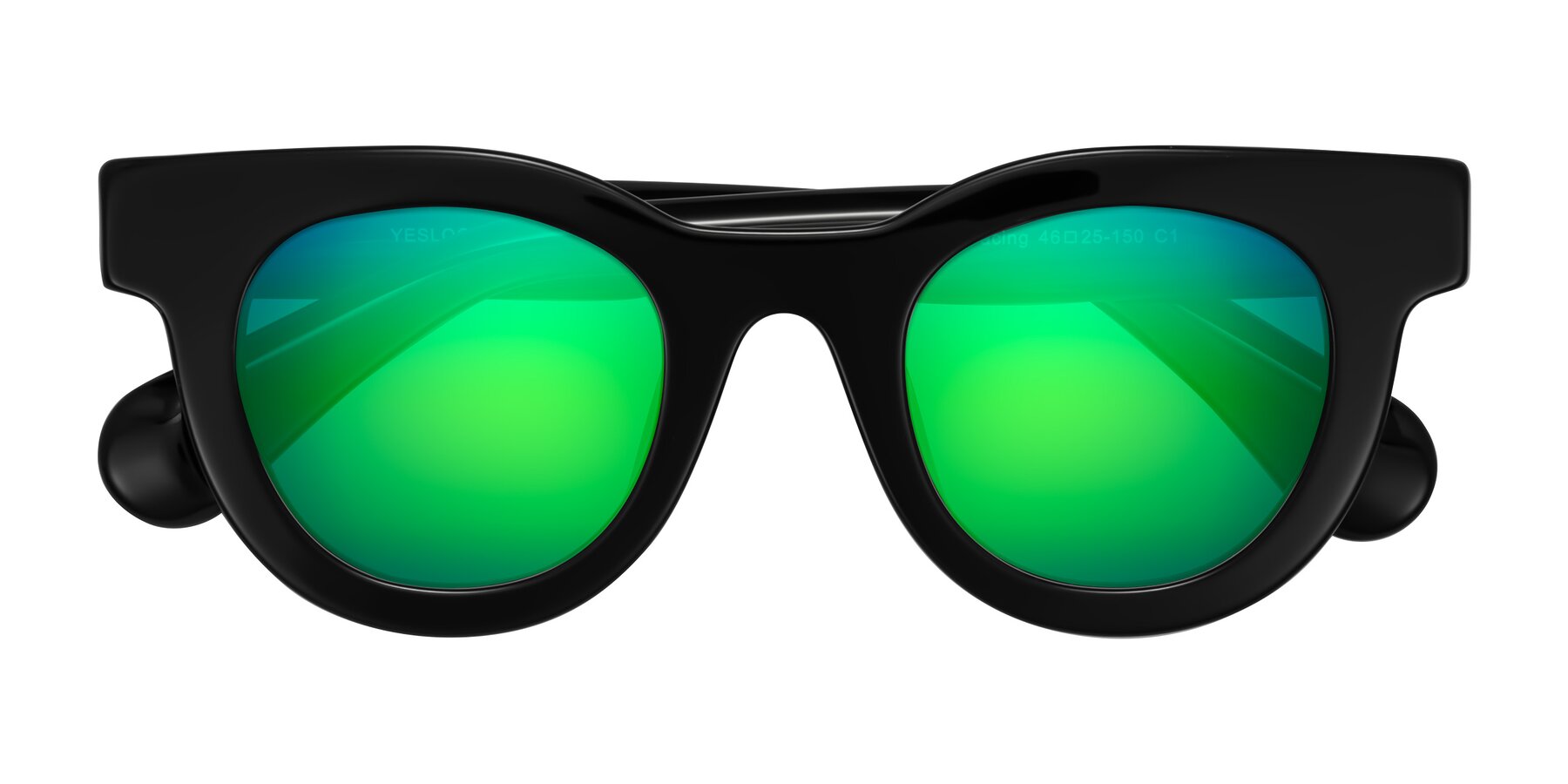 Folded Front of Embracing in Black with Green Mirrored Lenses