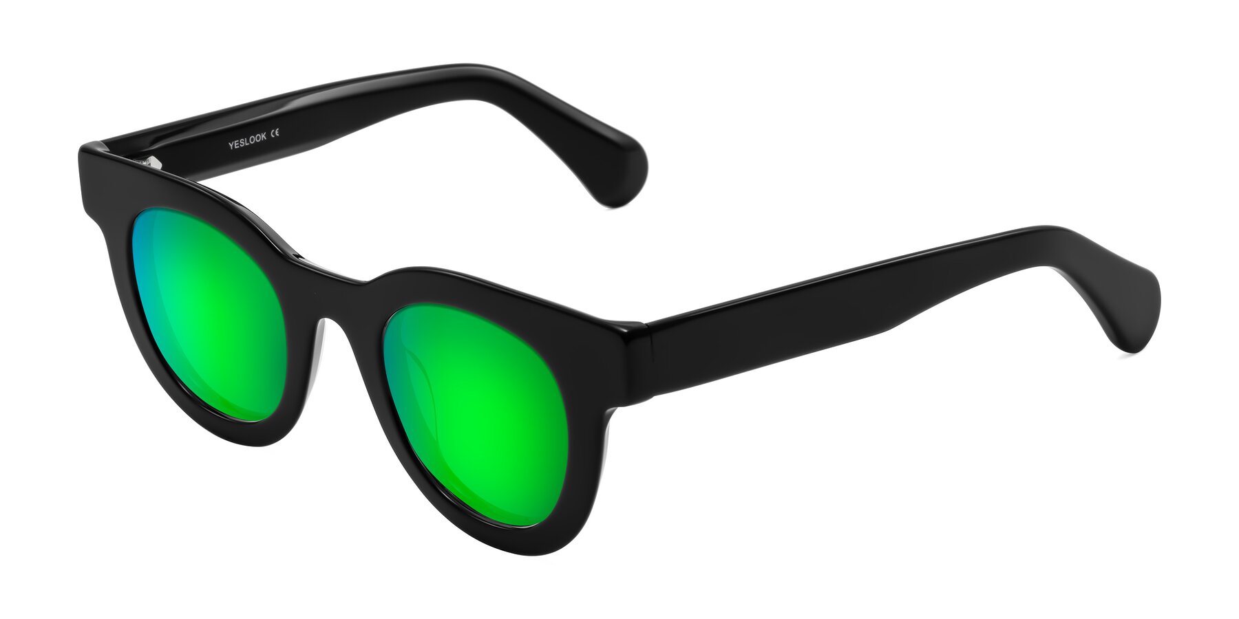 Angle of Embracing in Black with Green Mirrored Lenses