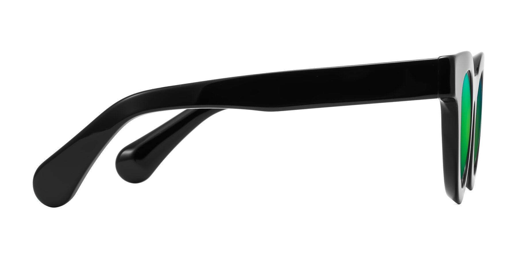 Side of Embracing in Black with Green Mirrored Lenses