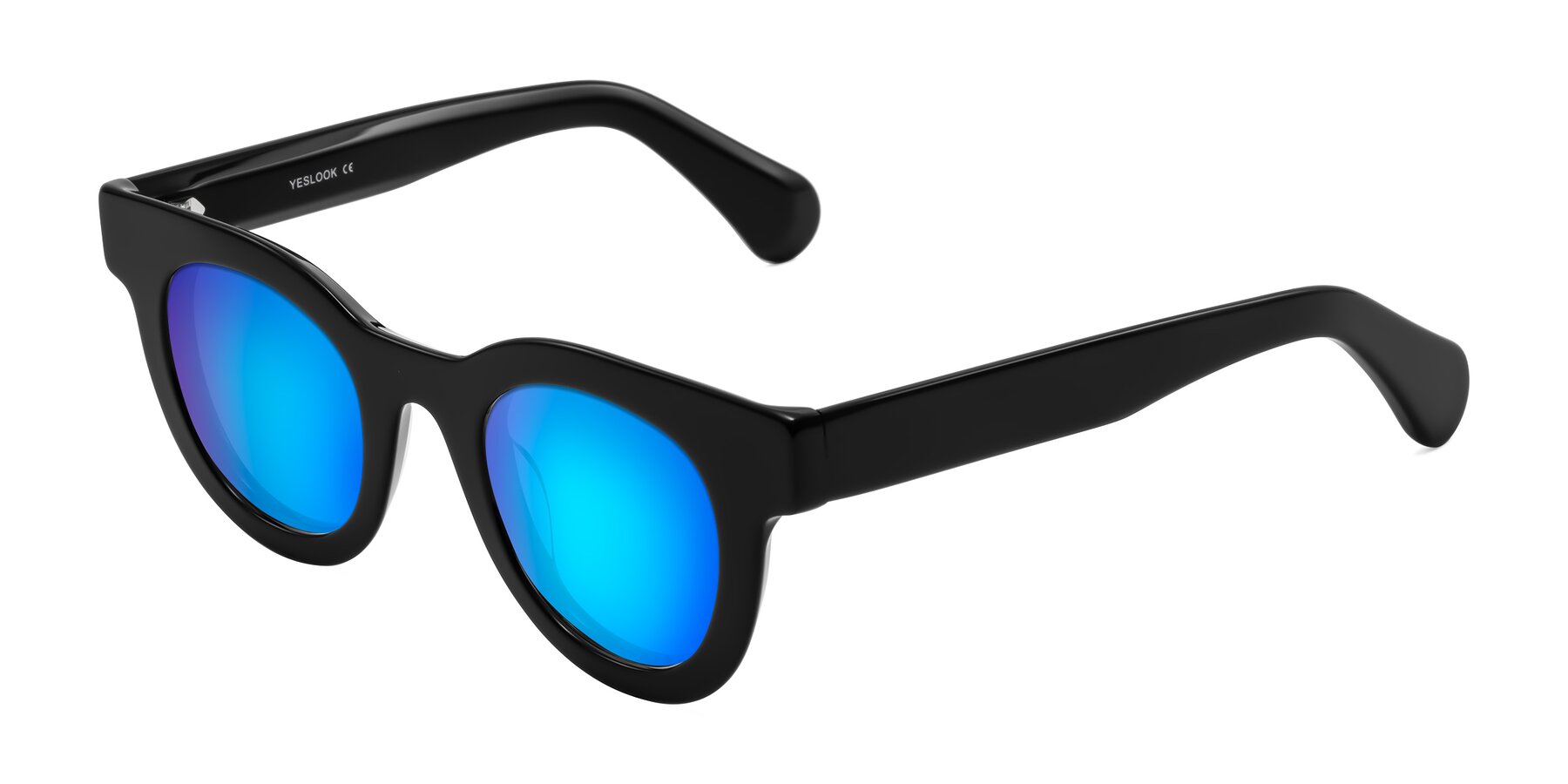 Angle of Embracing in Black with Blue Mirrored Lenses