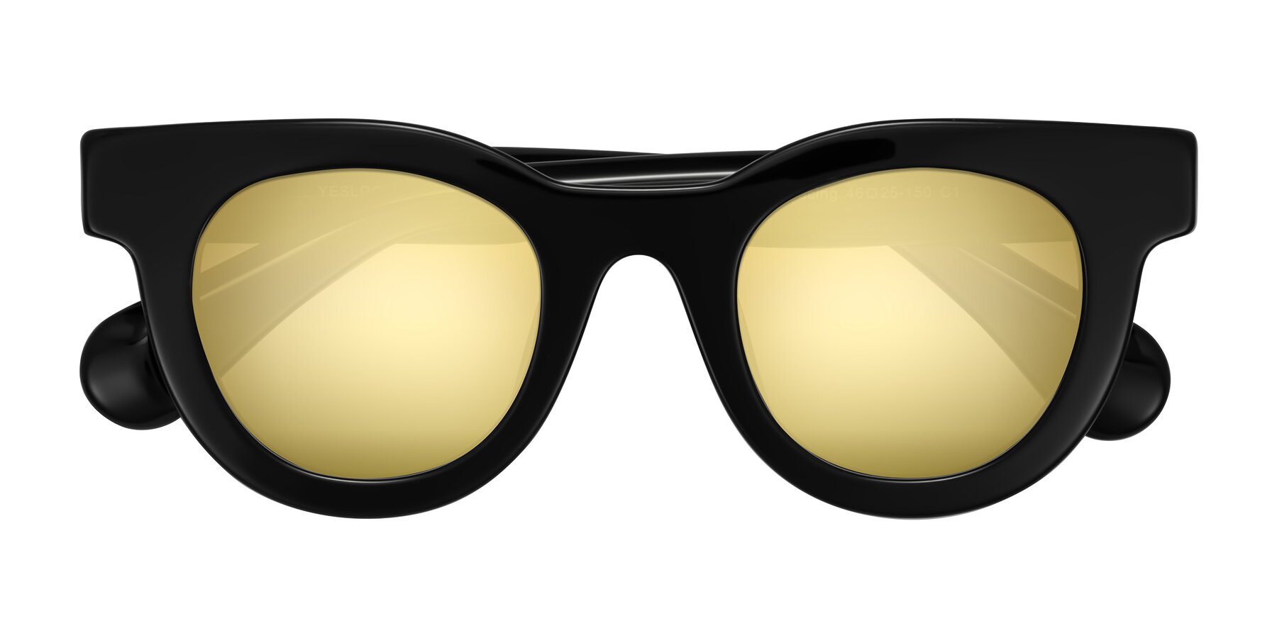 Folded Front of Embracing in Black with Gold Mirrored Lenses