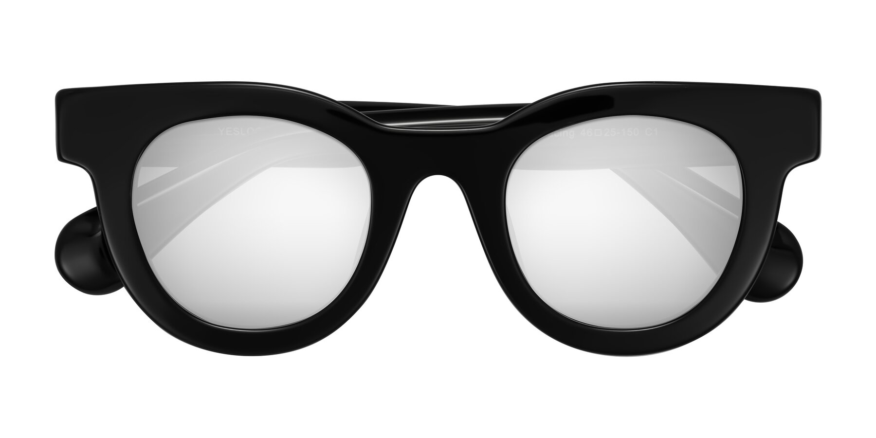 Folded Front of Embracing in Black with Silver Mirrored Lenses