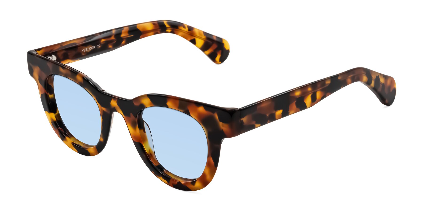 Angle of Embracing in Tortoise with Light Blue Tinted Lenses