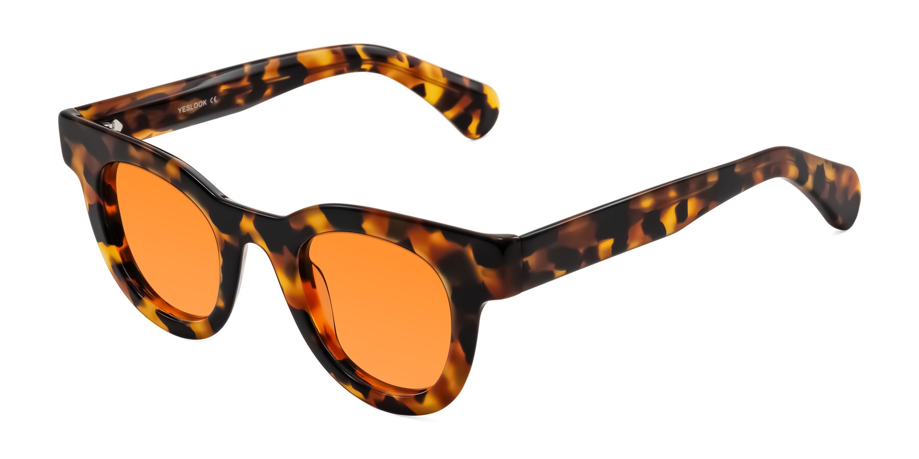Angle of Embracing in Tortoise with Orange Tinted Lenses