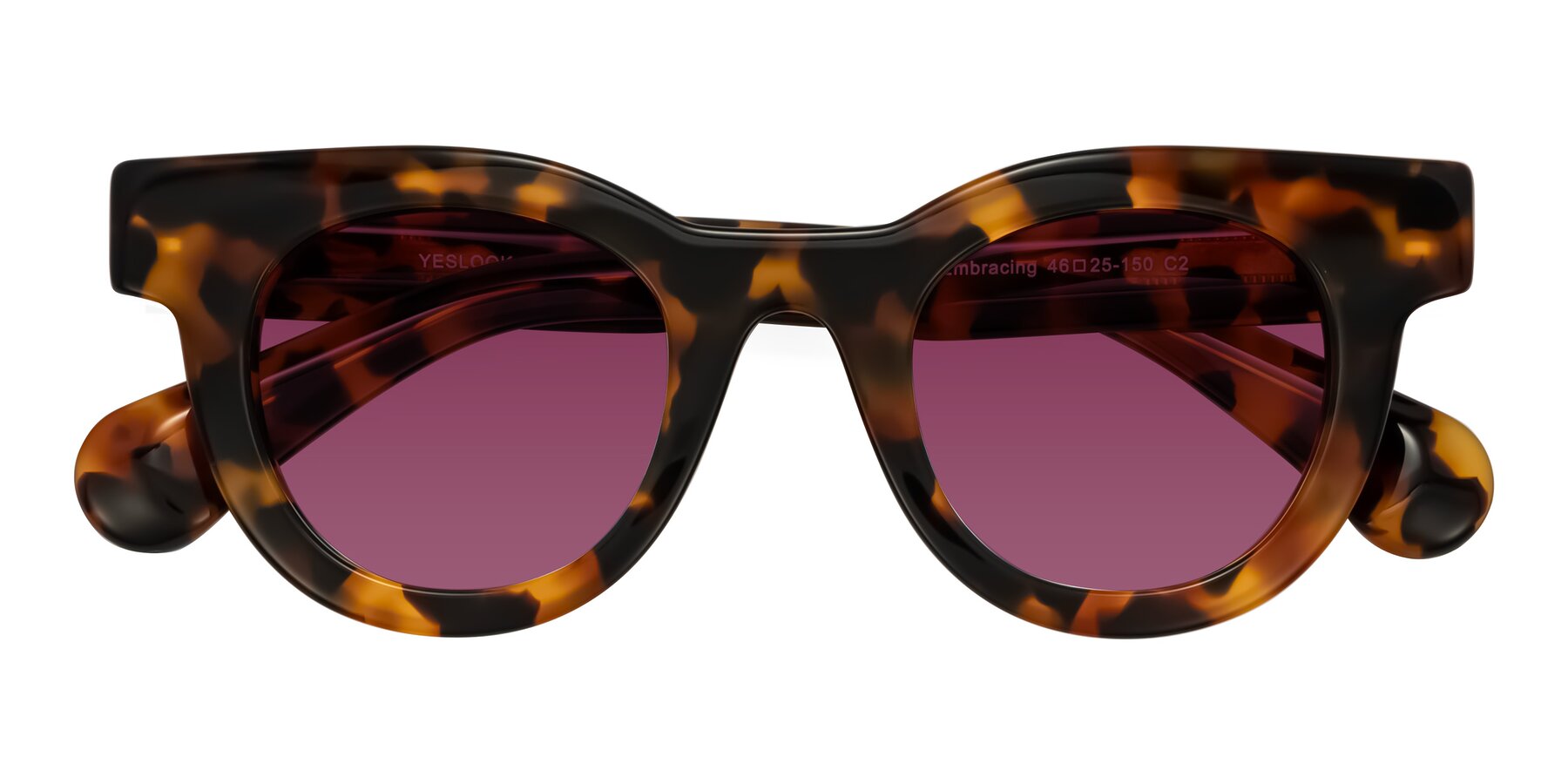 Folded Front of Embracing in Tortoise with Wine Tinted Lenses