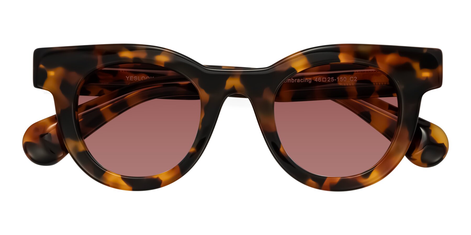Folded Front of Embracing in Tortoise with Garnet Tinted Lenses