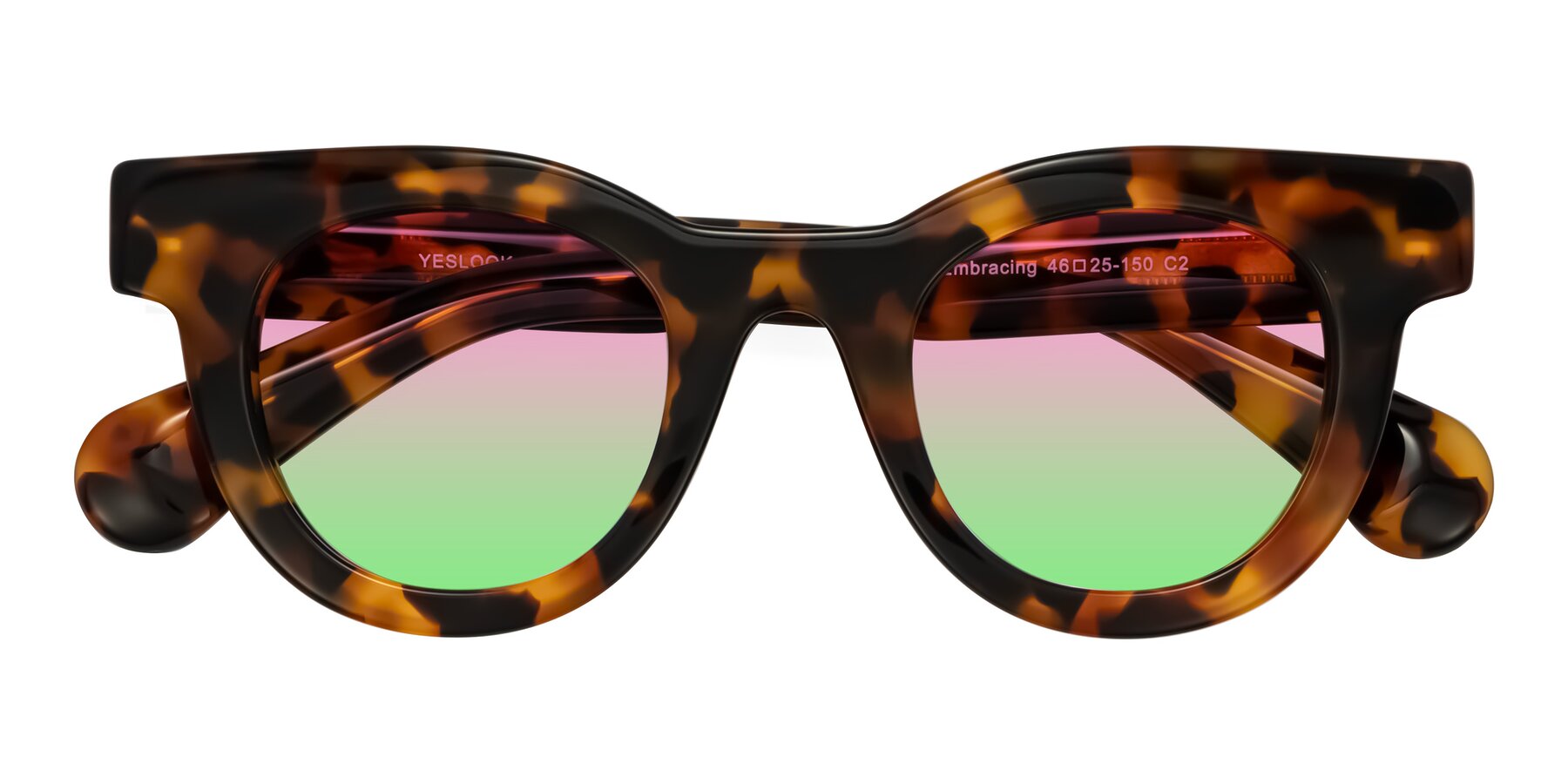 Folded Front of Embracing in Tortoise with Pink / Green Gradient Lenses