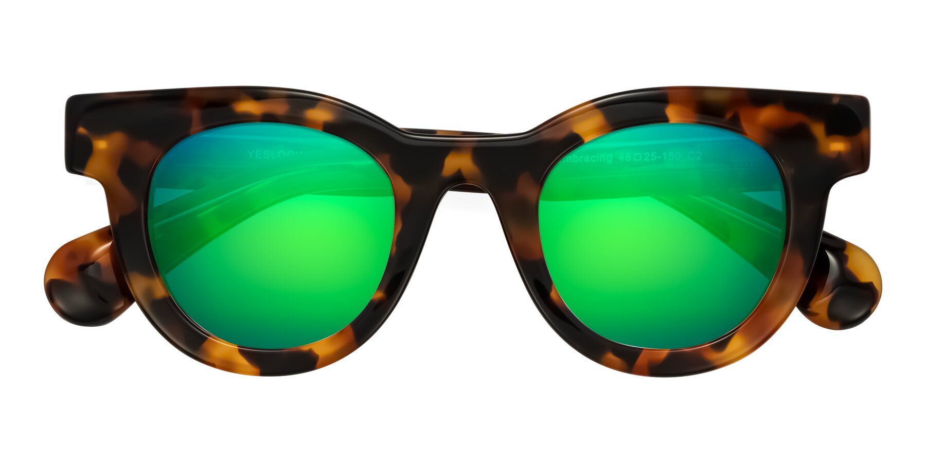 Folded Front of Embracing in Tortoise with Green Mirrored Lenses