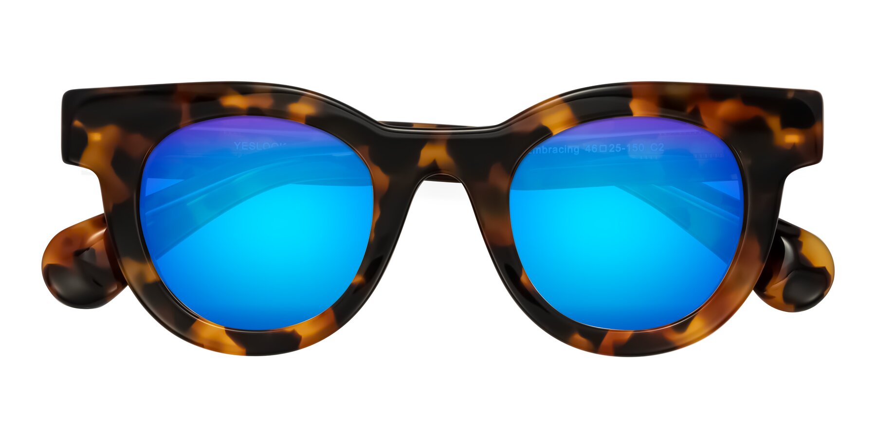 Folded Front of Embracing in Tortoise with Blue Mirrored Lenses
