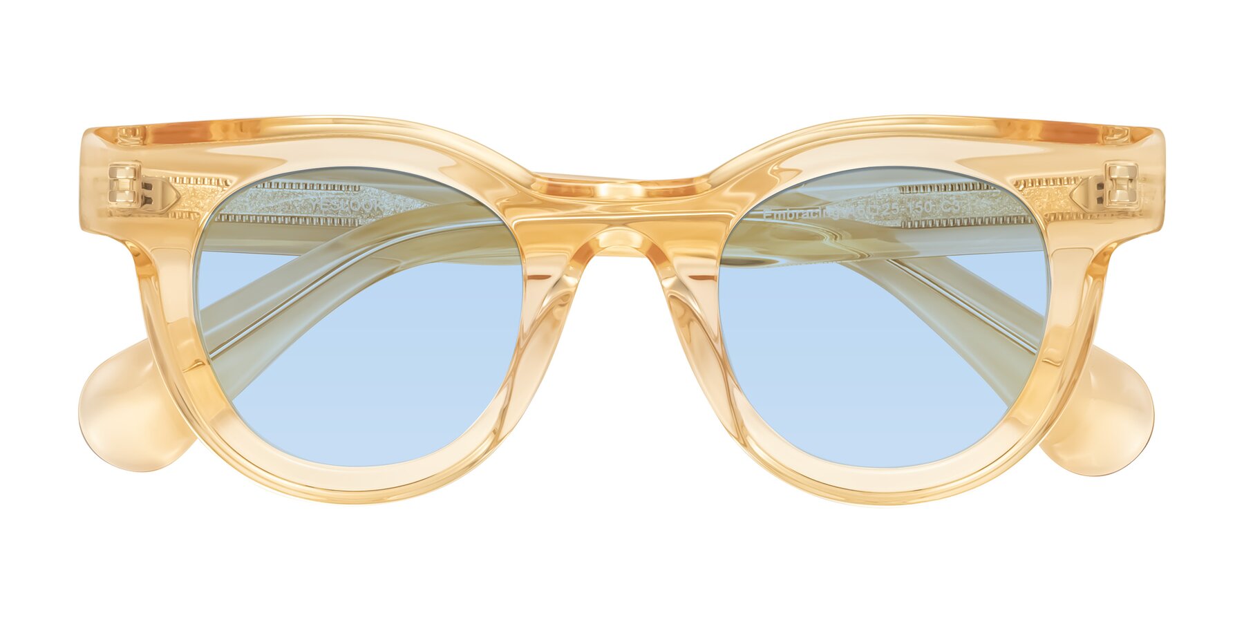 Folded Front of Embracing in Champagne with Light Blue Tinted Lenses