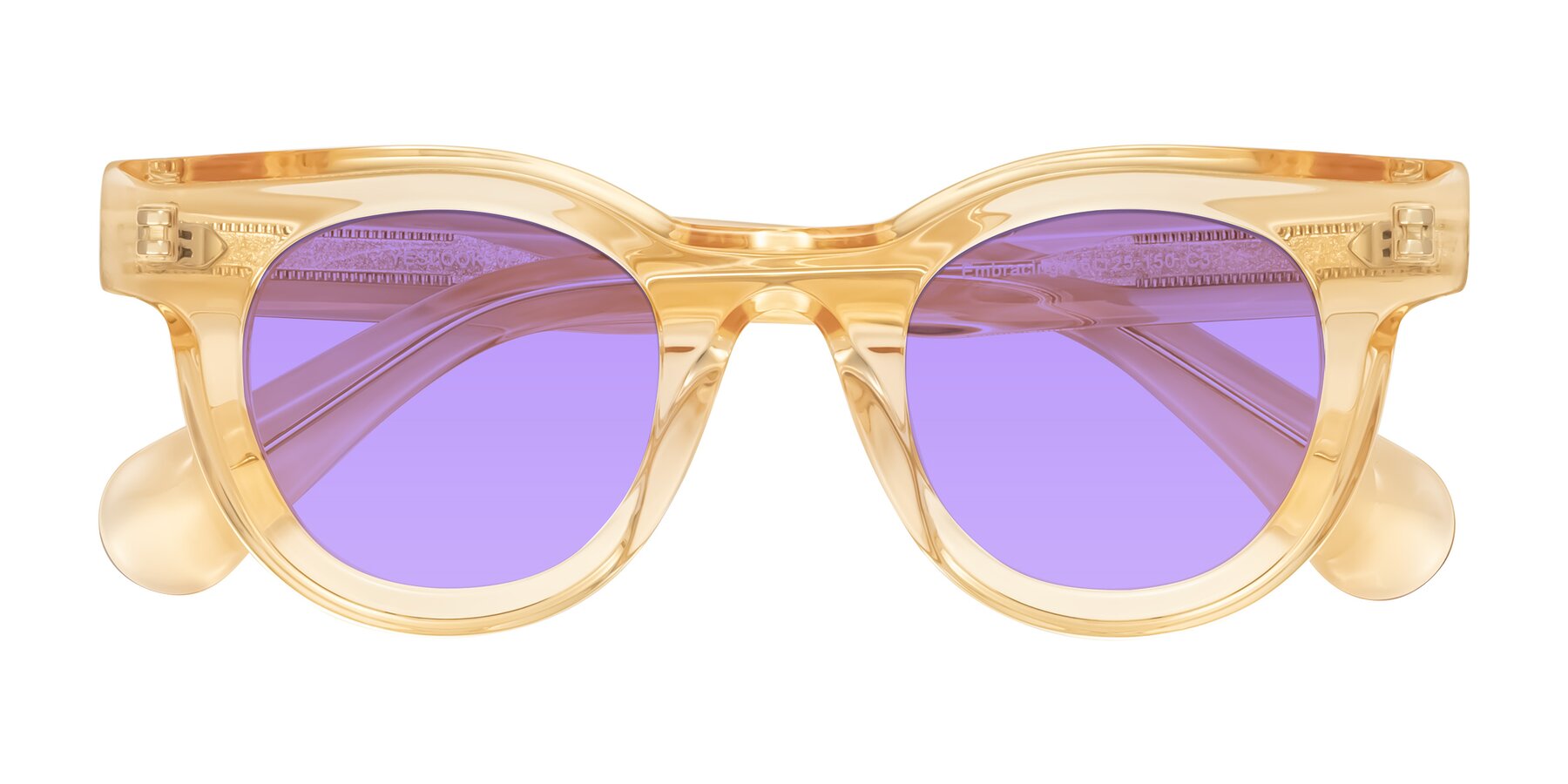 Folded Front of Embracing in Champagne with Medium Purple Tinted Lenses