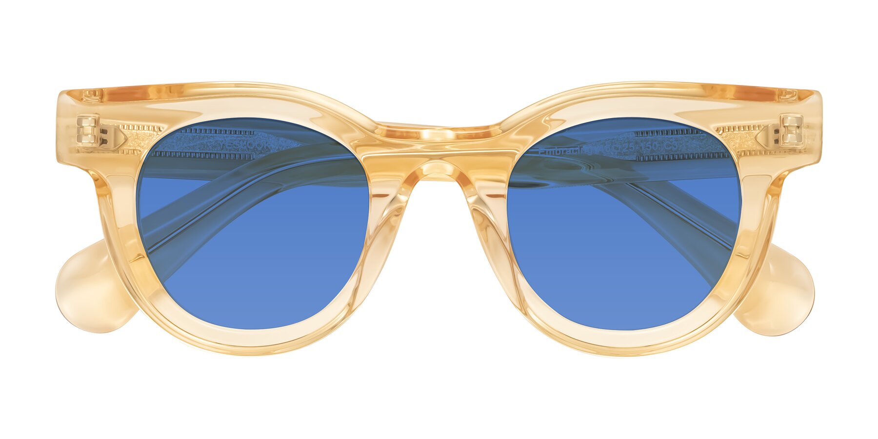 Folded Front of Embracing in Champagne with Blue Tinted Lenses