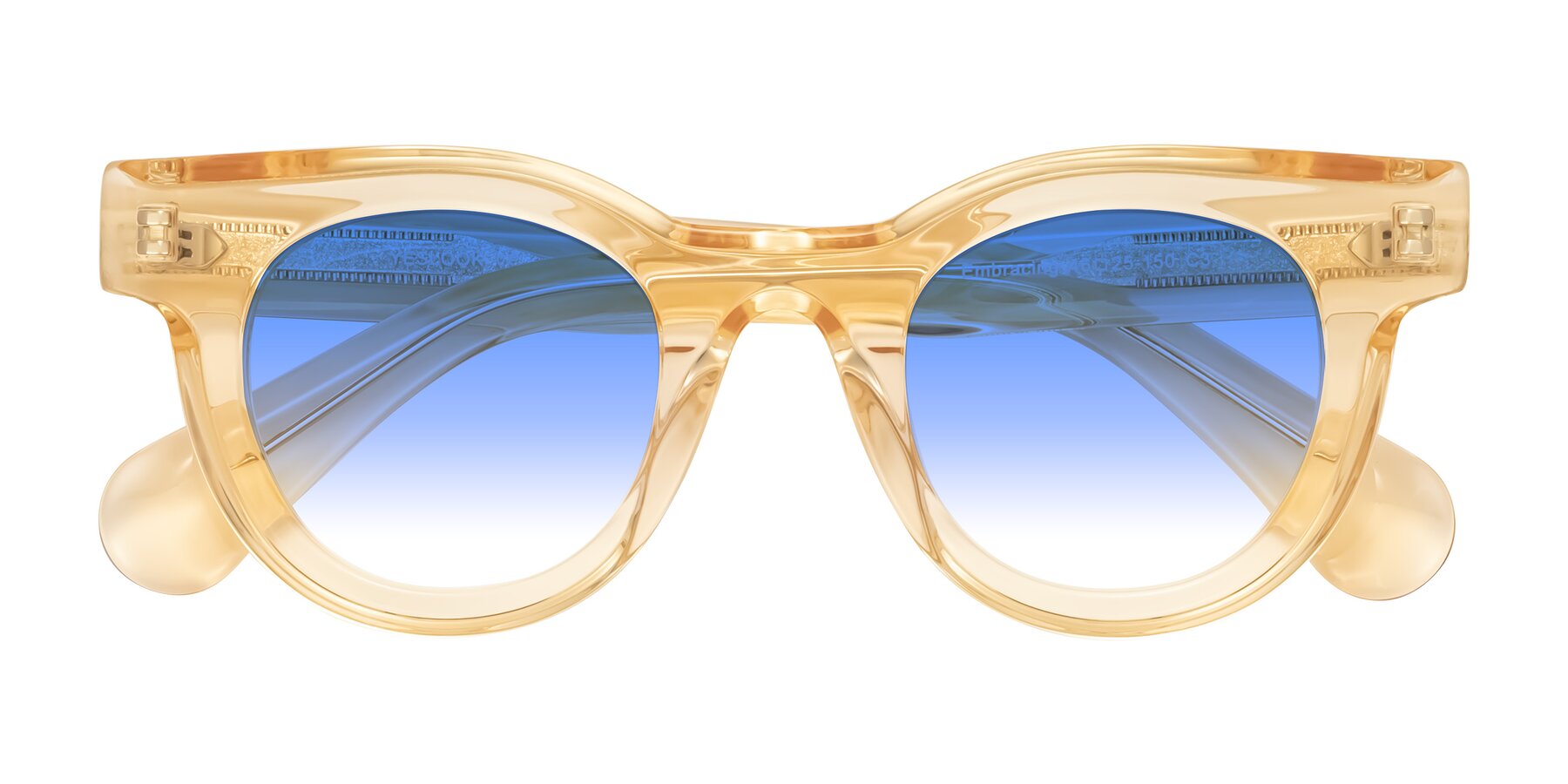 Folded Front of Embracing in Champagne with Blue Gradient Lenses