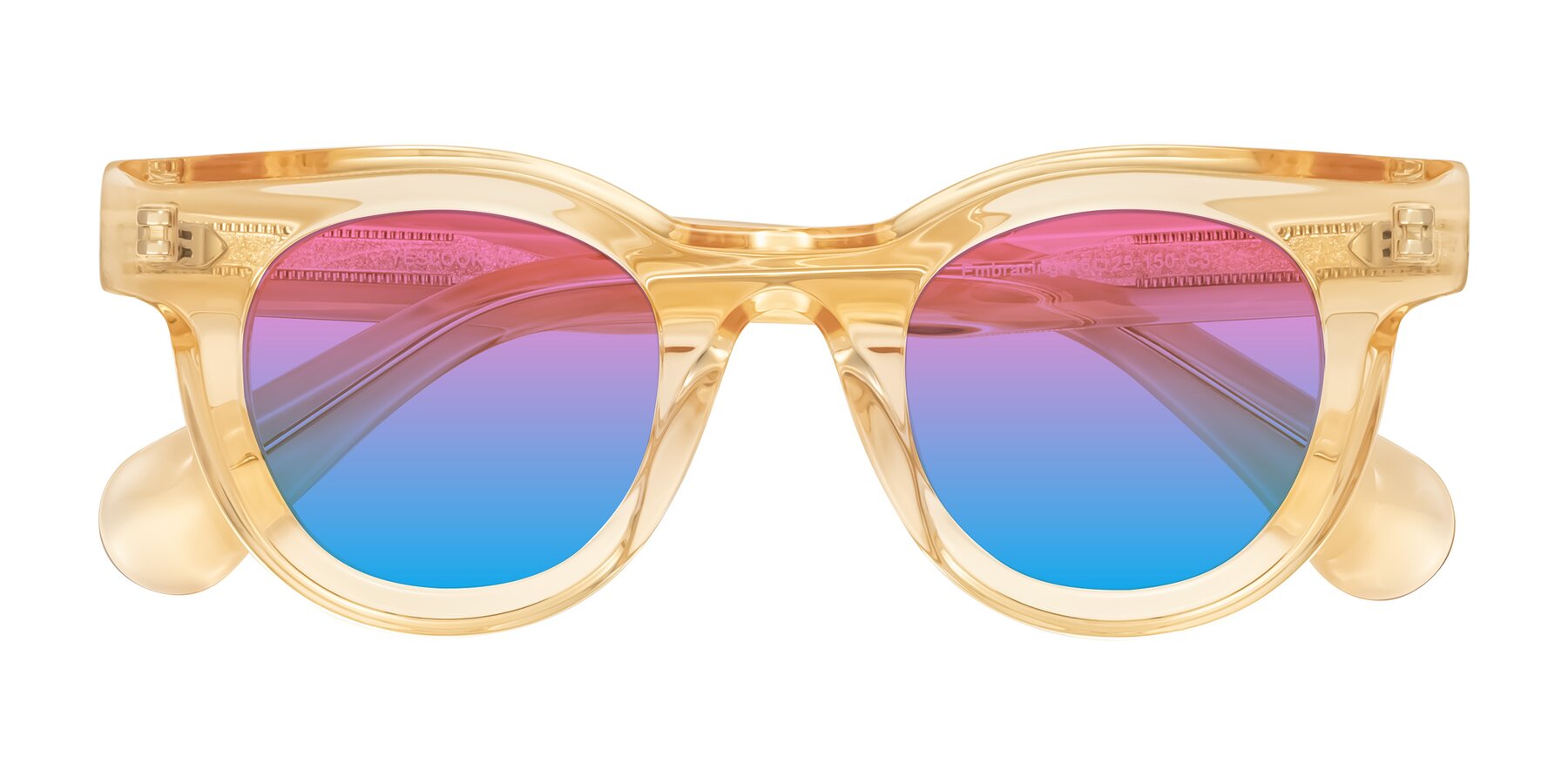 Folded Front of Embracing in Champagne with Pink / Blue Gradient Lenses
