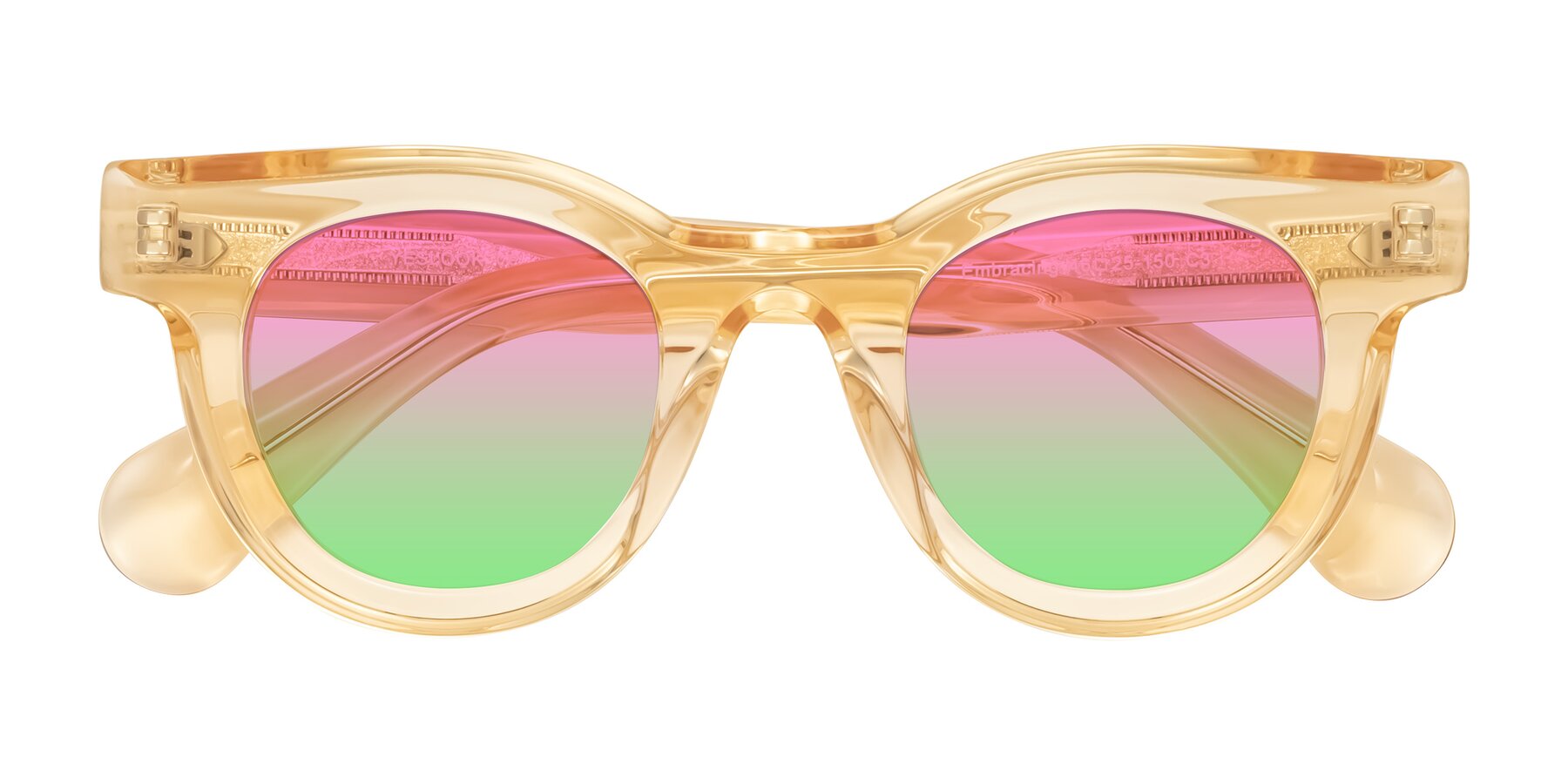 Folded Front of Embracing in Champagne with Pink / Green Gradient Lenses