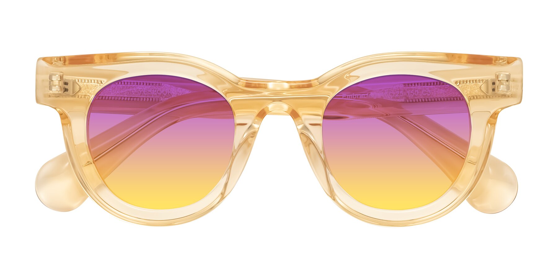 Folded Front of Embracing in Champagne with Purple / Yellow Gradient Lenses